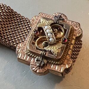 Victorian Antique Gold filled slide mesh bracelet red stones